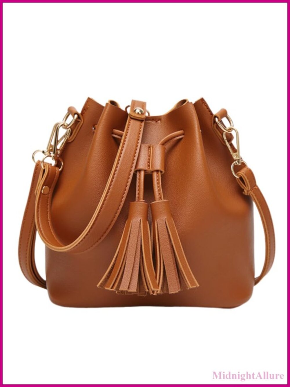 Small Bucket Crossbody Bag Drawstring Closure Tassel Shoulder Travel Purse